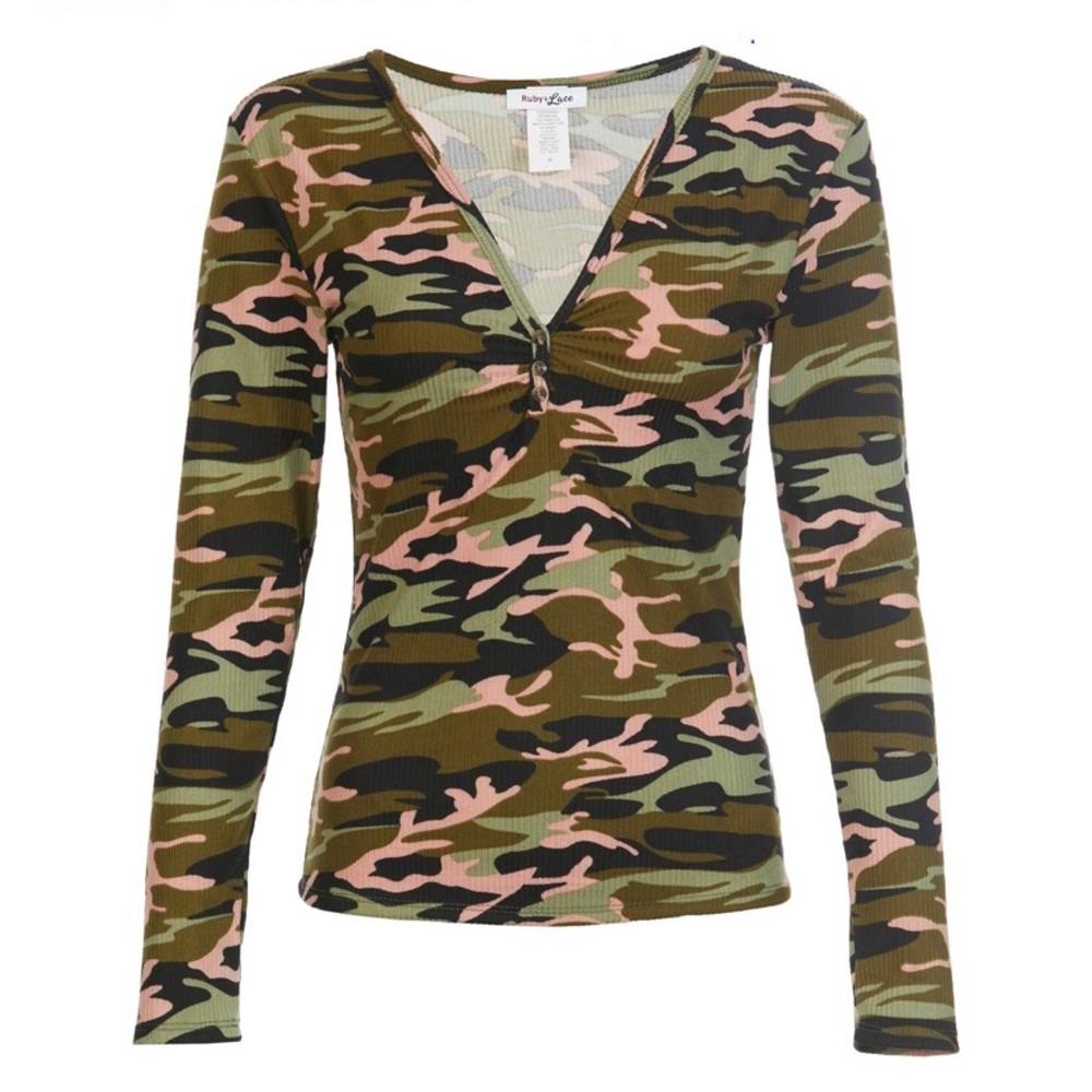 NEW Women’s Camo Print Henley Top